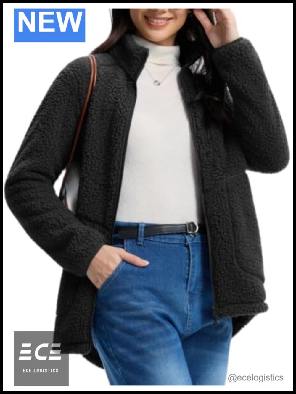 Women's Long Fleece Jacket Full Zip Two-Way Zip 5 Pockets
